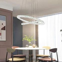 SILJOY Modern Galaxy Round Rings Crystal Chandeliers LED Pendant Ceiling Lights Fixtures Adjustable Chandelier Lighting for Dining Room Living Room Two Rings (15.7 - 23.6 Inches), 3-Color Changing