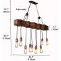 Ladiqi 10-Lights Wooden Island Chandelier Retro Rustic Pendant Lighting Lamp Multiple Adjustable Hanging Ceiling Linear Light Fixtures for Kitchen Island Living Room Bar