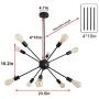 PUMING 10 Lights Black Sputnik Chandelier Modern Pendant Lighting Flush Mount Mid-Century Fixture Hanging Lamp for Bedroom Kitchen Dining Room