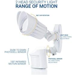 Hyperikon LED Security Light with Motion Sensor, Outdoor Flood Light with 2 Head Dusk to Dawn, 20 Watts, UL Listed, White