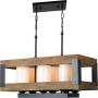 Lampundit 6-Lights Kitchen Island Lighting, Island Light Fixture with Glass Shade, Rectangular Wood Farmhouse Chandelier for Dining Room, Black & Brown Finish