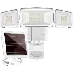 Solar Lights Outdoor, AmeriTop Super Bright LED Solar Motion Sensor Lights with Wide Angle Illumination; 1600LM 6000K, 3 Adjustable Heads, IP65 Waterproof Outdoor Security Lighting (White)