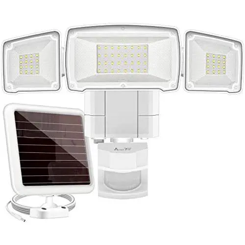 Solar Lights Outdoor, AmeriTop Super Bright LED Solar Motion Sensor Lights with Wide Angle Illumination; 1600LM 6000K, 3 Adjustable Heads, IP65 Waterproof Outdoor Security Lighting (White) Solar Lights Outdoor, AmeriTop Super Bright LED Solar Motion Sensor Lights with Wide Angle Illumination; 1600LM 6000K, 3 Adjustable Heads, IP65 Waterproof Outdoor Security Lighting (White)