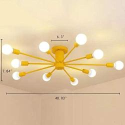 RUNNUP Morden Colorful Nordic Semi-Flush Mount Sputnik Ceiling Light 10 Lights Chandelier Light Metal Suspension Light for Kitchen Living Room Dining Room,Yellow