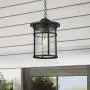 Emliviar Outdoor Hanging Lantern Light Fixture, 1-Light Exterior Pendant Porch Light in Black Finish with Crackle Glass, A208511D1