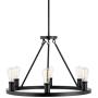 Kira Home Jericho 25'' 6-Light Large Industrial Rustic Farmhouse Wagon Wheel Chandelier, Round Kitchen Island Light, Black Finish