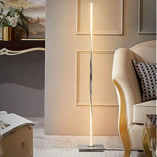 Tangkula Helix LED Floor Lamp for Living Rooms, 48 Inch Modern Tall Bright Contemporary Standing Pole Light with Built-in Foot Switch, for Bedrooms & Offices (Silver)