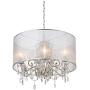 Farina Antique Silver Drum Pendant Chandelier 23'' Wide Clear Crystal Acrylic Beads Sheer Organza Fabric Shade 6-Light Fixture Dining Room House Island Entryway Living Room - Possini Euro Design