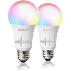 Smart WiFi Light Bulb, LED RGBCW Color Changing, Compatible with Alexa and Google Home Assistant, No Hub Required, A19 E26 Multicolor LUMIMAN 2 Pack