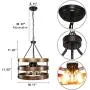 PUZHI HOME Farmhouse Chandeliers 5 Lights Kitchen Island Pendant Lighting Fixture Circular Wood Chandeliers Industrial Metal Retro Pendant Lights for Dining Room Kitchen