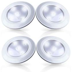 Tap Lights 4 Pack LED Battery Operated Stick On Lights Wireless Closets Cabinets Cupboards Lights Puck Lights, White