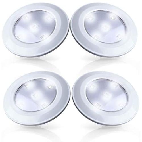 Tap Lights 4 Pack LED Battery Operated Stick On Lights Wireless Closets Cabinets Cupboards Lights Puck Lights, White