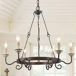 LALUZ Dining Room Chandelier, Rustic Hanging Light Fixture, French Country Style for Bedroom, Kitchen Island with Adjustable Chain, 6 Source, 28.3″ W x 26.4″ H