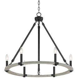 Caroline Black Painted Wood Wagon Wheel Chandelier 28'' Wide Rustic Farmhouse 6-Light Fixture for Dining Room House Foyer Kitchen Island Entryway Bedroom - Franklin Iron Works