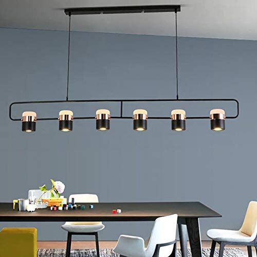 Modern 6-Light Kitchen Island Chandelier, Black Farmhouse Adjustable Metal Shades Pendant Lighting, Vintage Industrial Linear Ceiling Fixture Hanging Light for Dining Room, Pool Table, Bar