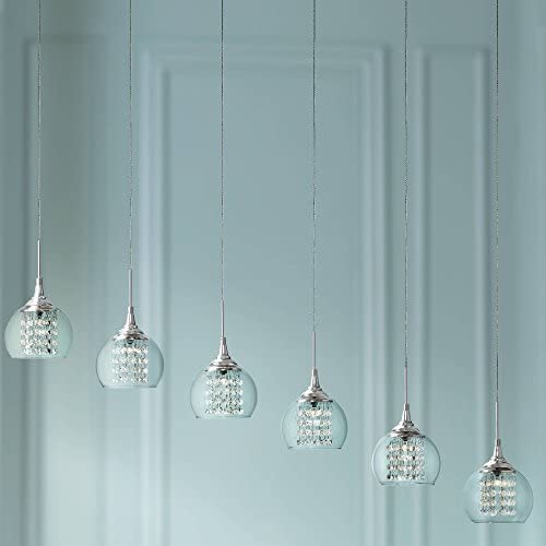 Encircled Crystal Chrome Large Multi Light Linear Pendant Chandelier 45 1/4'' Wide Modern Crystal Bead Clear Glass Shades 6-Light Fixture for Kitchen Island Dining Room - Possini Euro Design