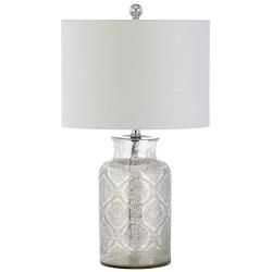 JONATHAN Y JYL1063A Emilia 24.5'' Trellis Pattern Glass LED Table Lamp Contemporary,Transitional for Bedroom, Living Room, Office, College Dorm, Coffee Table, Bookcase, MercurySilver