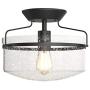 Tangkula Industrial Ceiling Light Fixture, Seeded Glass Shade, Semi Flush Mount Ceiling Light w/ Black Metal Base, Farmhouse Pendant Lighting for Dining Room, Bedroom, Cafe, Bar, Entryway (Black)