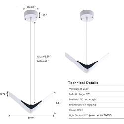 Modern Island Pendant Lighting, 8W LED Acrylic Mini Hanging Light White for Kitchen Island Dining Room Bathroom,Warm White 3000K by Bewamf