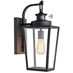 MOTINI 17 Vintage Outdoor Wall Lantern Lamp with Motion Sensor 1-Light Classic Dusk to Dawn Wall Mount Light in Black Finish with Clear Beveled Glass Shade, ETL
