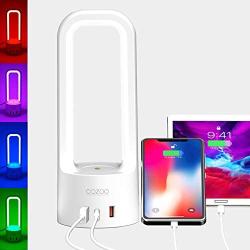 COZOO 3 Way Dimmable Touch Bedside Table Lamp with 2 USB Charging Ports and 1 Type C Port,LED RGB Light for Bedroom/Nightstand/Living Room