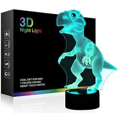 3D Children Kids Night Lamp, Dinosaur Toys for Boys, 7 LED Colors Changing Lighting, Touch USB Charge Table Desk Bedroom Decoration, Cool Gifts Ideas Birthday Xmas for Baby Friends