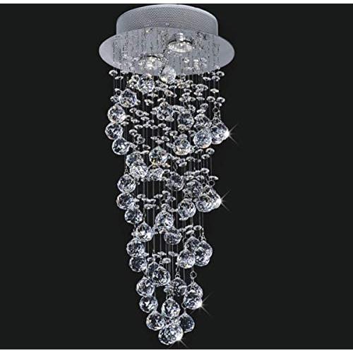 Crystal Rain Drop Chandelier Modern Flush Mount 2-Light Ceiling Light Fixture for Dining Room Bedroom Livingroom (2GU10 Bulbs)