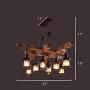 LAKIQ 8-Light Farmhouse Pendant Chandelier Farmhouse Wooden Hanging Island Lighting Fixture Retro Industrial for Kitchen Dining Room Bar Restaurant