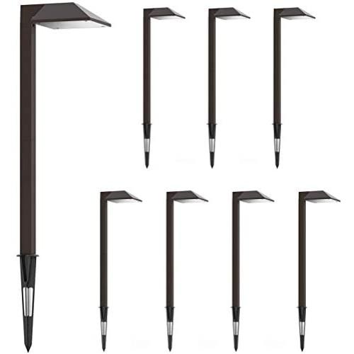 GOODSMANN Path Lighting 8 Pack LED Low Voltage Landscape Lights 0.6 Watt Garden Lights Outdoor Lighting with Metal Stake and Connector 22 Lumen Warm White Landscape Light, Charcoal Brown 9920-2101-08