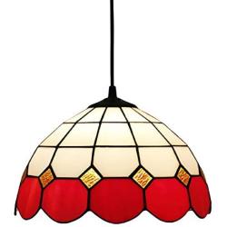 12 Inch Tiffany Style Chandeliers, 1 Light, Vintage Stained Glass Dining Room Ceiling Light Fixtures, Retro Decoration Pendant Hanging Lamp for Bedroom Living Room Restaurant,Red