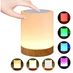 ROYFACC Night Light Touch Sensor Lamp Bedside Table Lamp for Kids Bedroom Rechargeable Dimmable Warm White Light + RGB Color Changing