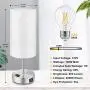 Set of 2 Touch Control Table Lamp White, 3-Way Dimmable Nightstand Lamps with 2 USB Ports&AC Outlet Fabric Round Bedside Table Lamps for Bedroom Living Room Desk Silver Base, Warm White Bulbs Included