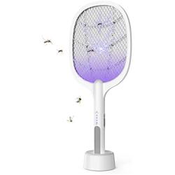 Indoor Electric Bug Zapper Racket，Mosquito Fly Killer Zapper，Mosquitoes Lamp & Racket 2 in 1，USB Rechargeable Electric Fly Swatter for Home and Outdoor Powerful Grid 3-Layer Mesh