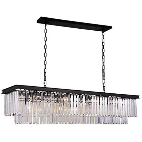 Antilisha Rectangular Crystal Chandelier Lighting Modern K9 Pendant Ceiling Chandeliers 10 Lights for Dining Room Kitchen Island Dinning Table Rectangle Linear Chandeliers Fixture L39.4'' W10.2''