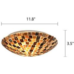 Tiffany Ceiling Lamp, Artzone Handcrafted Flush Mounted Ceiling Light, Stained Glass Ceiling Light for Foyer, Living Room, Dining Room, Bedroom, Bathroom - 12'' Natural Shell Lampshade