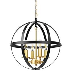 Lika 4-Light Chandeliers 15.8'' Rustic Farmhouse Pendant Light with Industrial Metal Spherical Shade for Kitchen Island, Dining Room, Farmhouse, Foyer (Gold)