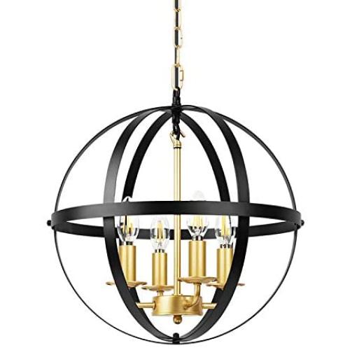 Lika 4-Light Chandeliers 15.8'' Rustic Farmhouse Pendant Light with Industrial Metal Spherical Shade for Kitchen Island, Dining Room, Farmhouse, Foyer (Gold)