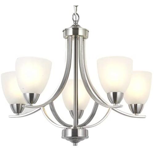VINLUZ 5 Light Contemporary Chandeliers Brushed Nickel Modern Light Fixtures Ceiling Hanging Industrial Pendant Lighting for Foyer Bedroom Dining Room Bathroom