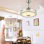 Modern Ceiling Fan Retractable Blades with Light and Bluetooth Speaker Smart Ceiling Fans Lights 3 Color Change Invisible Ceiling Chandelier Fan with Remote 6 Speeds for Bedroom Living Room 42'' Silver