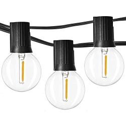 Newpow Outdoor String Lights 100ft with 50+2 Spare Dimmable Shatterproof Waterproof LED G40 Globe Bulbs - Clear Plastic, 1W 60LM 2200K Warm Glow for Indoor/Outdoor Decoration and Lighting -Black Wire