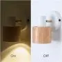 TeHenoo Plug in Wall Lamp Wooden Wall Sconce, White Wall Light with Cord Rotatable Wall Light Fixture for Bedroom Living Room Bedside Lamp