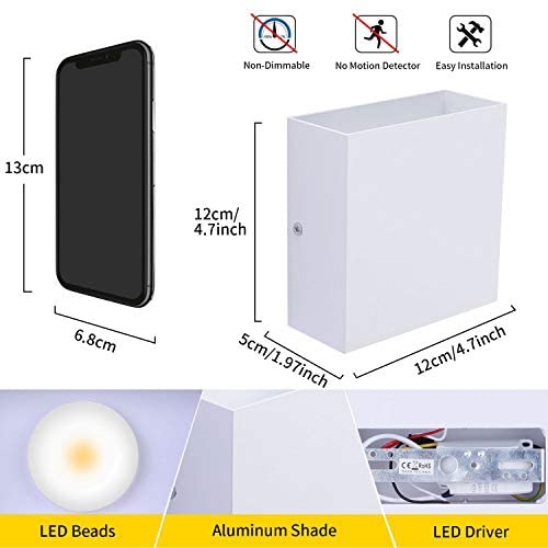 2 Pack Modern Wall Sconce 10W, Lightess White Up Down Wall Mount Lights Metal Mini LED Wall Lamp for Living Room Bedroom Hallway Decor, Cool White, O1182TP