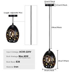 SUNVP Pendant Light Modern Black Hollow Design Iron Ceiling Hanging Lamp Minimalist Style for Kitchen Island Dining Room, Living Room, Bedroom, Coffee Bar