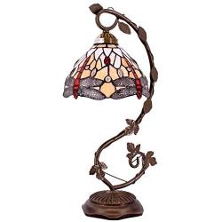 Tiffany Lamps Stained Glass Table Desk Reading Lamp Crystal Bead Sea Blue Dragonfly Style Shade W8H22 Inch for Living Room Bedroom Bookcase Dresser Coffee Table (S55708T28)