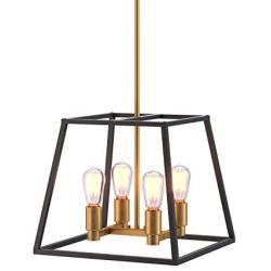 Artika CAR15-ON Carter Square 4 Pendant Light Fixture, Kitchen Island Chandelier, with a Steel Black and Gold Finish, 8