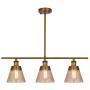 Rustic Farmhouse Glass Kitchen Island Lighting, Amber Crackle Glass Linear Chandelier, 3 Lights Adjustable Rods Industrial Pendant Light Fixture for Kitchen Island Dining Room, Antique Gold