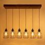 Wellmet Wood Chandelier Flush Mount 6 Lights, Rustic Hanging Dining Room Multi Pendand Light with Metal Bulb Guard Lamp Cage, Farmhouse Ceiling Lighting Fixture for Kitchen Island, Living Room, Bar