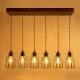 Wellmet Wood Chandelier Flush Mount 6 Lights, Rustic Hanging Dining Room Multi Pendand Light with Metal Bulb Guard Lamp Cage, Farmhouse Ceiling Lighting Fixture for Kitchen Island, Living Room, Bar