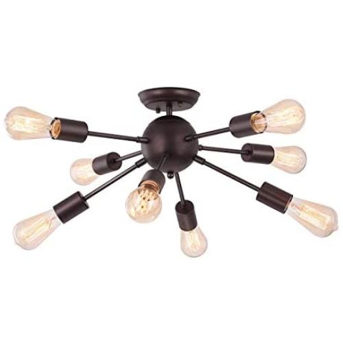 Sputnik Ceiling Light, CHICLUX 8-Light Chandelier Oil Rubbed Bronze Finish Modern Flush Mount Industrial Pendant Lighting Lamp Fixture for Kitchen Dining Room Living Room