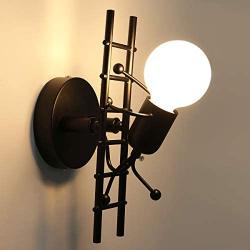 KAWELL Humanoid Creative Wall Light Indoor Wall Lamp Modern Wall Sconce Light Art Deco Iron for Bedroom, Children Room, Hallway, Restaurant, Stair, Black